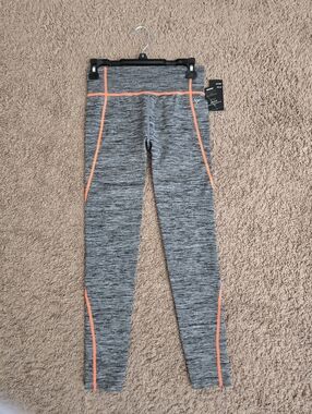 Heather Gray Active Leggings with Neon Orange Piping